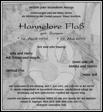 Todesanzeige von Flaß Hannelore von Rheinische Post