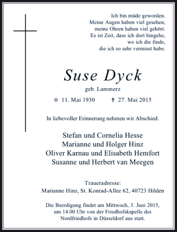Todesanzeige von Dyck Suse von Rheinische Post