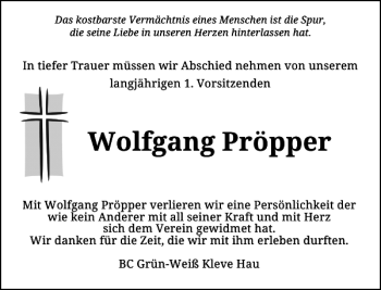 Todesanzeige von Wolfgang  von Rheinische Post