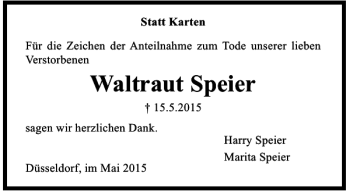 Todesanzeige von Speier Waltraut von Rheinische Post