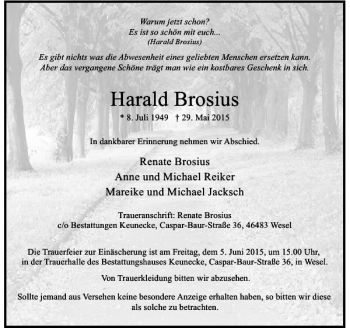 Todesanzeige von Brosius Harald von Rheinische Post