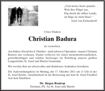 Todesanzeige von Christian Badura von Rheinische Post