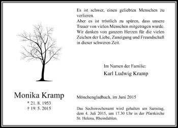 Todesanzeige von Monika Kramp von Rheinische Post