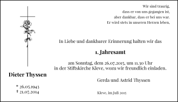Todesanzeige von Dieter Thyssen von Rheinische Post
