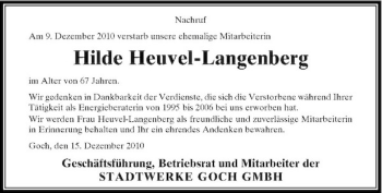 Todesanzeige von Hilde Heuvel-Langenberg von Rheinische Post