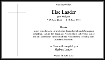 Todesanzeige von Else Laader von Rheinische Post