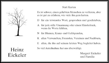 Todesanzeige von Heinz Eickeler von Rheinische Post