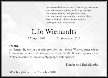 Todesanzeige von Lilo Wienandts von Rheinische Post
