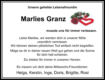 Todesanzeige von Marlies Granz von Rheinische Post
