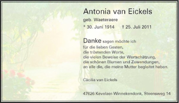 Todesanzeige von Antonia van Eickels von Rheinische Post