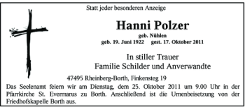 Todesanzeige von Hanni Polzer von Rheinische Post