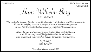 Todesanzeige von Hans Wilhelm Berg von Rheinische Post
