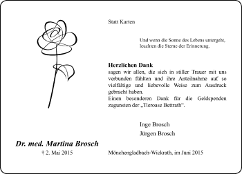 Todesanzeige von Martina Brosch von Rheinische Post
