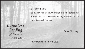 Todesanzeige von Hannelore Gerding von Rheinische Post