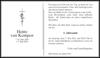 Todesanzeige von Heinz van Kempen von Rheinische Post