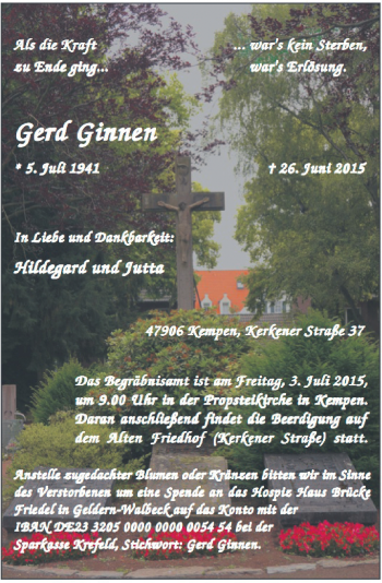 Todesanzeige von Gerd Ginnen von Rheinische Post