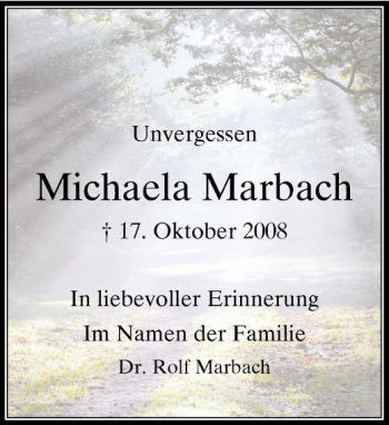 Todesanzeige von Michaela Marbach von Rheinische Post