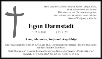 Todesanzeige von Egon Darmstadt von Rheinische Post