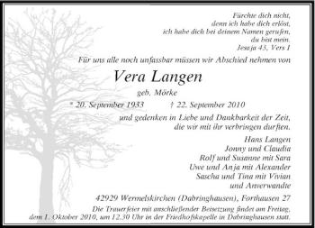 Todesanzeige von Vera Langen von Rheinische Post