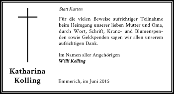 Todesanzeige von Katharina Kolling von Rheinische Post