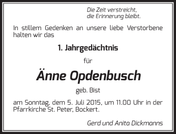 Todesanzeige von Änne Opdenbusch von Rheinische Post