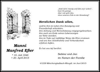 Todesanzeige von Manfred Eßer von Rheinische Post