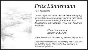 Todesanzeige von Fritz Lünnemann von Rheinische Post