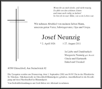 Todesanzeige von Wenn ihr an mich denkt seid nicht traurig. Erzählt von den schönen Zeiten und traut euch ruhig zu lachen So bin ich in euer Mitte wie es im Leben war. von Rheinische Post