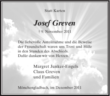 Todesanzeige von Josef Greven von Rheinische Post