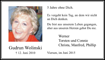 Todesanzeige von Gudrun Wolinski von Rheinische Post