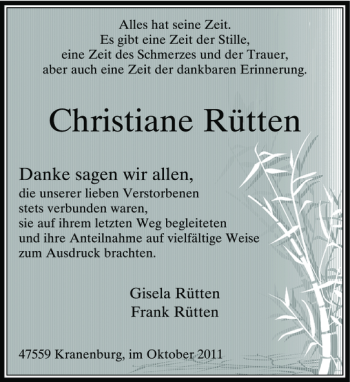 Todesanzeige von Christiane Rütten von Rheinische Post