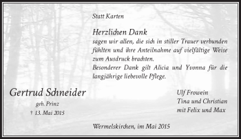 Todesanzeige von Gertrud Schneider von Rheinische Post