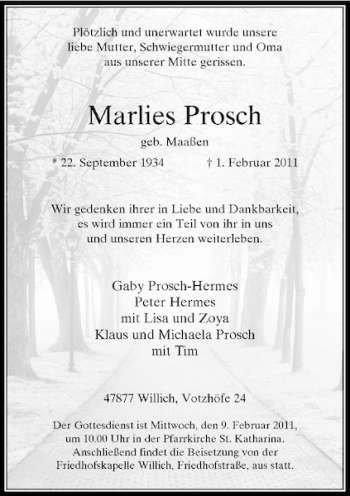Todesanzeige von Plötzlich und unerwartet wurde unsere liebe Mutter Schwiegermutter und Oma aus unserer Mitte gerissen. von Rheinische Post