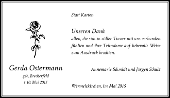 Todesanzeige von Gerda Ostermann von Rheinische Post