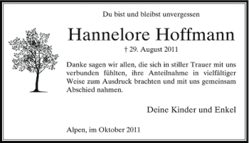 Todesanzeige von Hannelore Hoffmann von Rheinische Post