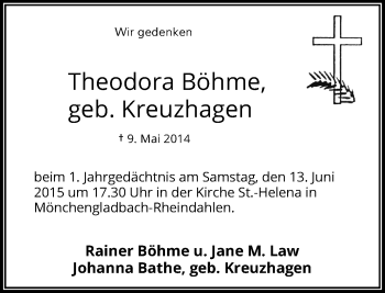 Todesanzeige von Theodora Böhme von Rheinische Post
