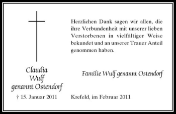 Todesanzeige von Familie Wulf genannt Ostendorf von Rheinische Post