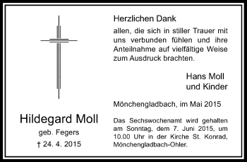 Todesanzeige von Hildegard Moll von Rheinische Post