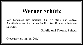 Todesanzeige von Werner Schütz von Rheinische Post