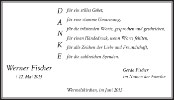Todesanzeige von Werner Fischer von Rheinische Post