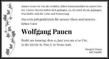 Todesanzeige von Wolfgang Pauen von Rheinische Post