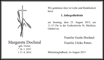 Todesanzeige von Margarete Dochnal von Rheinische Post
