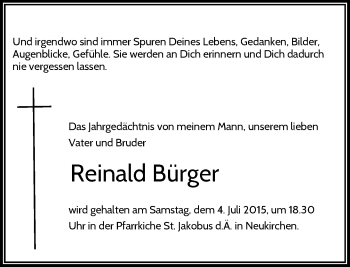 Todesanzeige von Reinald Bürger von Rheinische Post