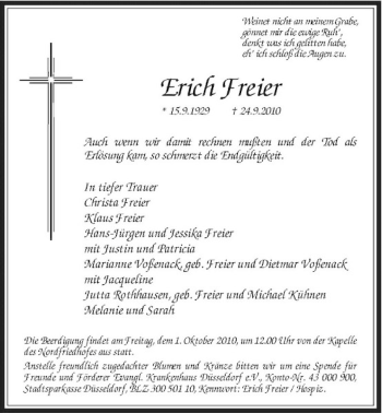Todesanzeige von Erich Freier von Rheinische Post