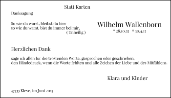 Todesanzeige von Wilhelm Wallenborn von Rheinische Post