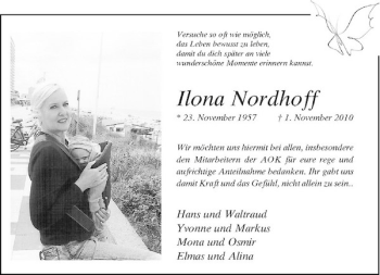 Todesanzeige von Ilona Nordhoff von Rheinische Post