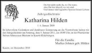 Todesanzeige von Katharina Hilden von Rheinische Post