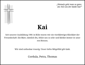Todesanzeige von Kai  von Rheinische Post