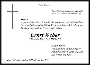 Todesanzeige von Ernst Weber von Rheinische Post