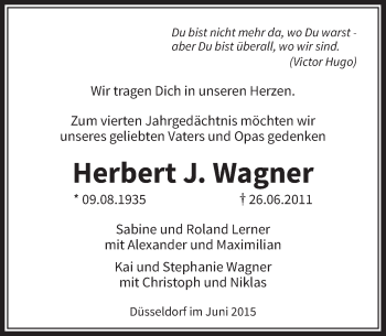 Todesanzeige von Herbert Wagner von Rheinische Post